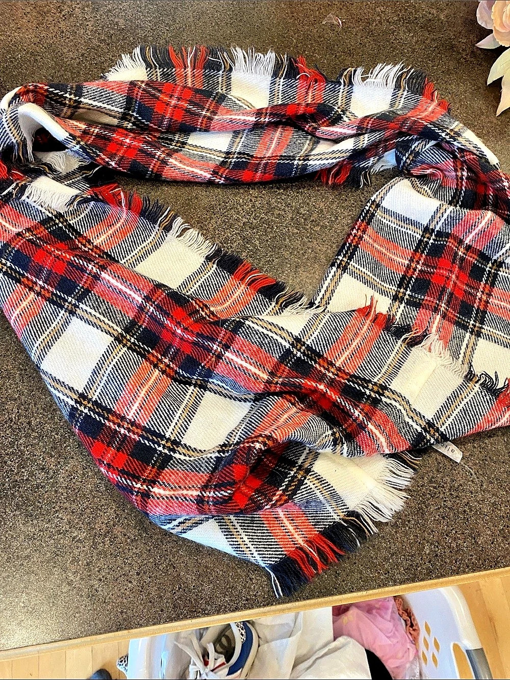 a l i c e + o l i v i a Plaid Fringe Infinity Scarf in Red/Navy & White